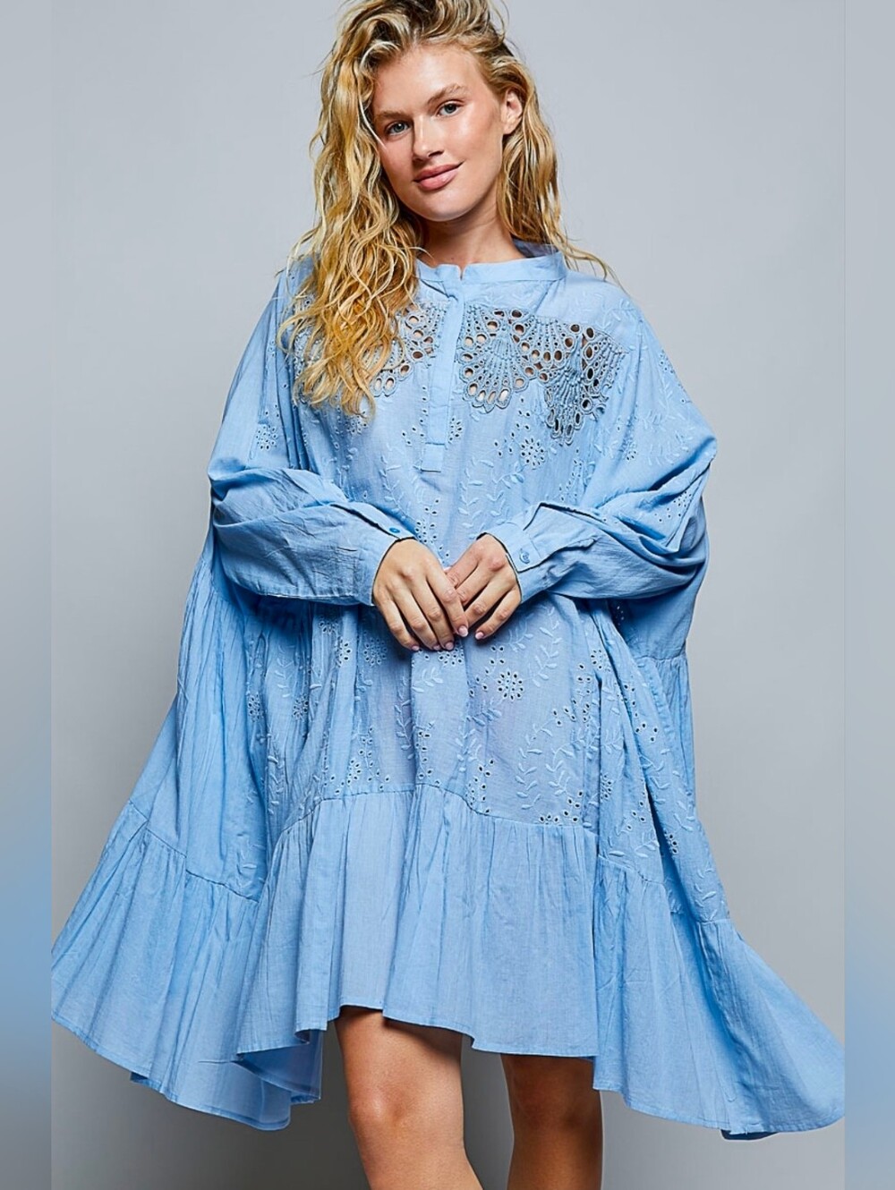 NEW!! POL Light Blue Eyelet Swing Dress, NWT - Picture 2 of 4